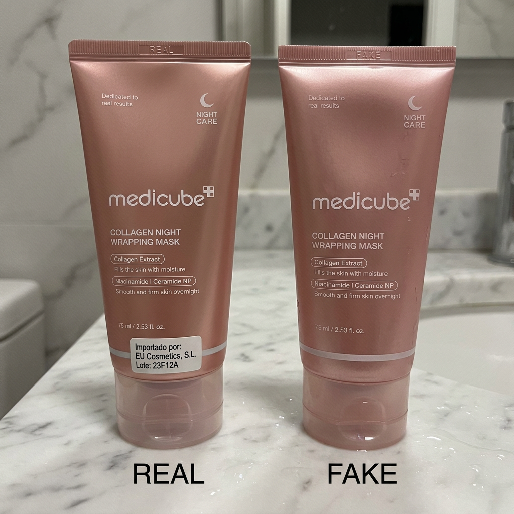 MEDICUBE Collagen Mask real vs fake: señales fiables - comparison
