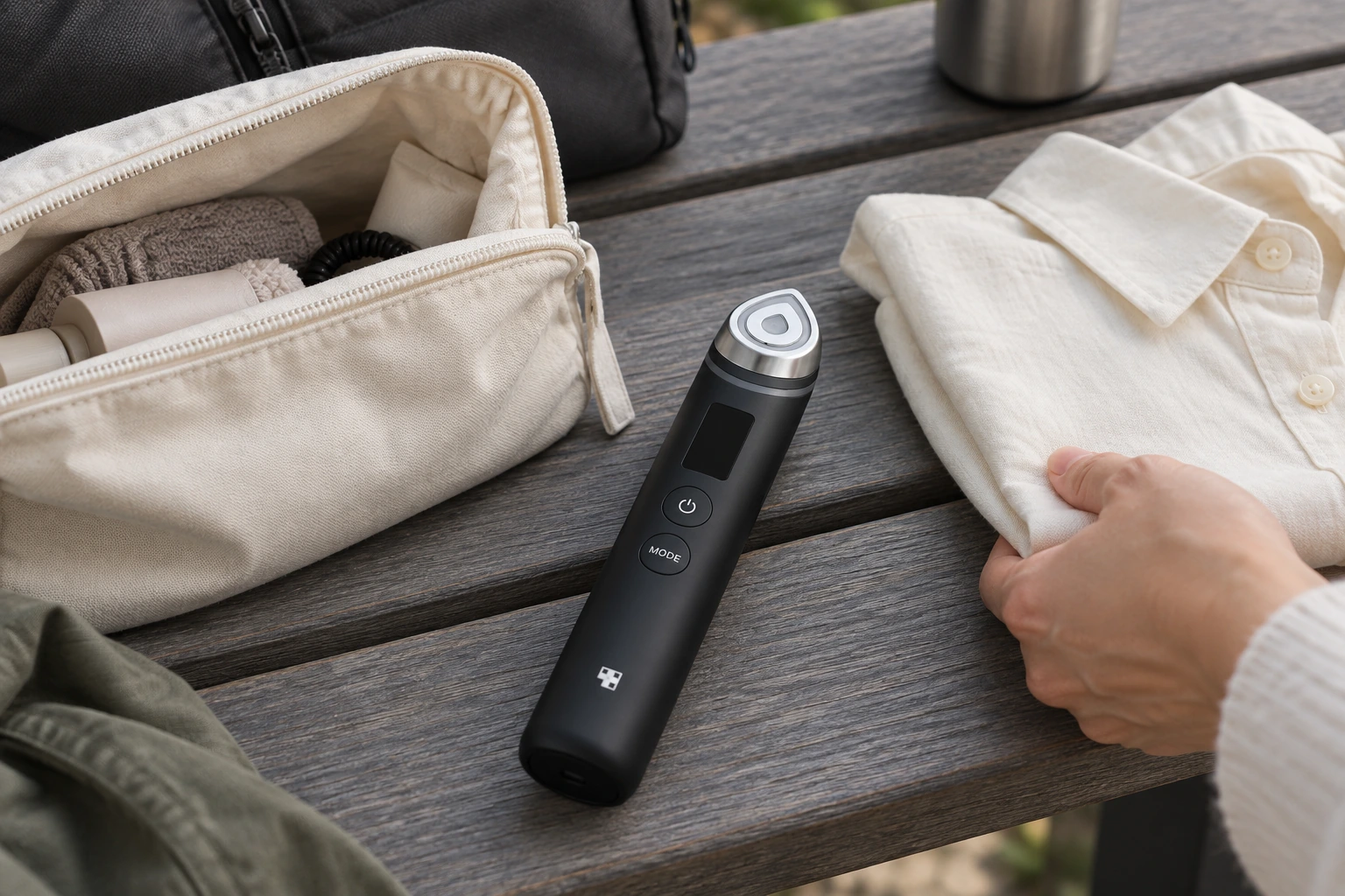 Booster Pro junto a un neceser personal