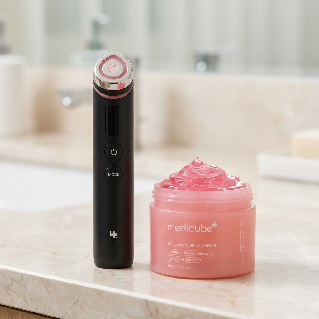 medicube Dúo de Cuidado en Casa para una Piel Glow: Age-R Booster Pro, Crema de jalea de colágeno