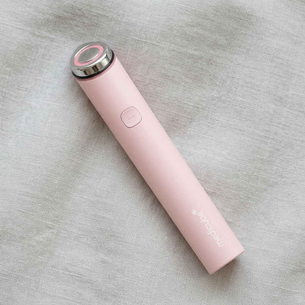 Mini Booster Pro original rosa, con un botón y cabezal metálico circular