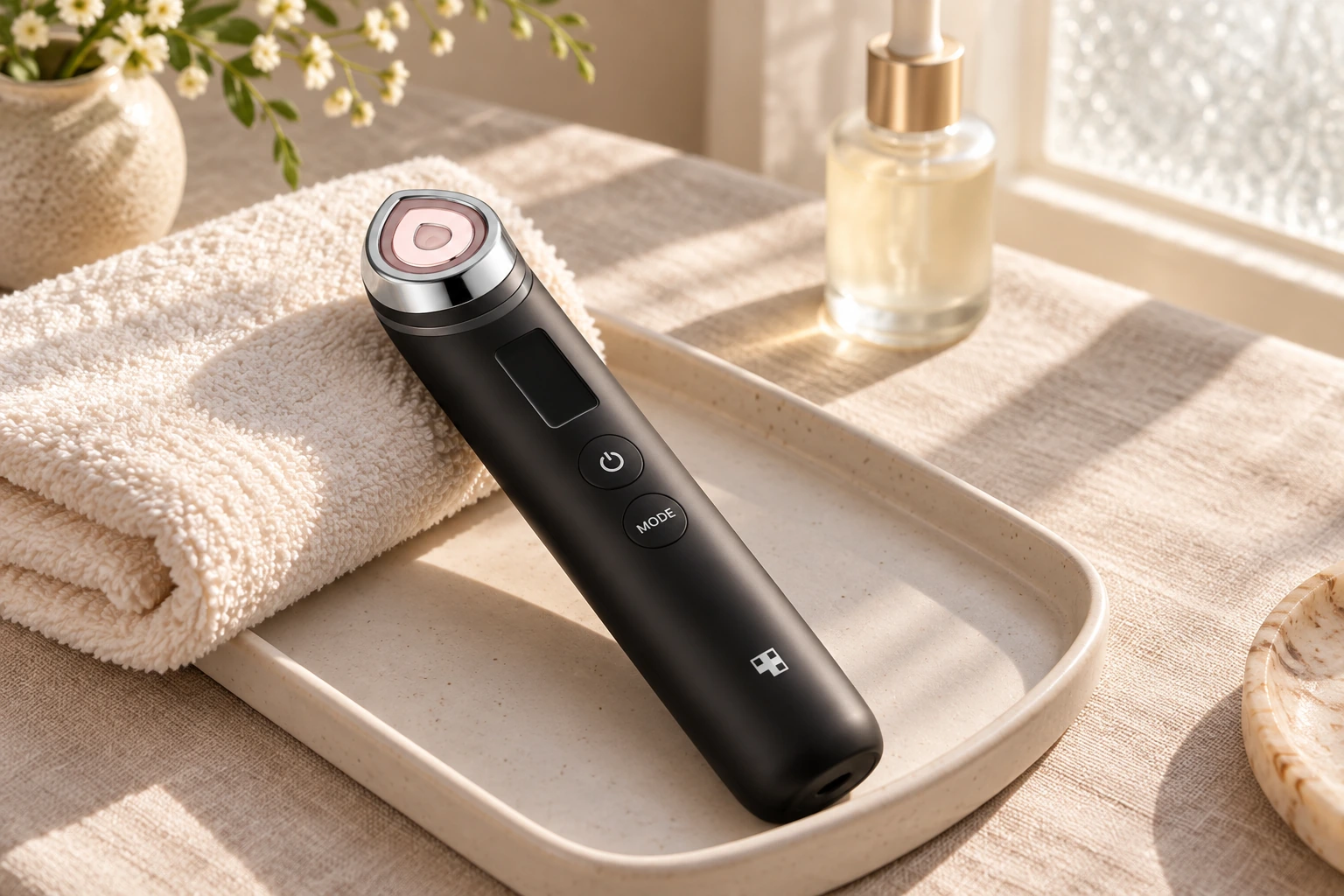 Medicube AGE-R Booster Pro negro en un tocador