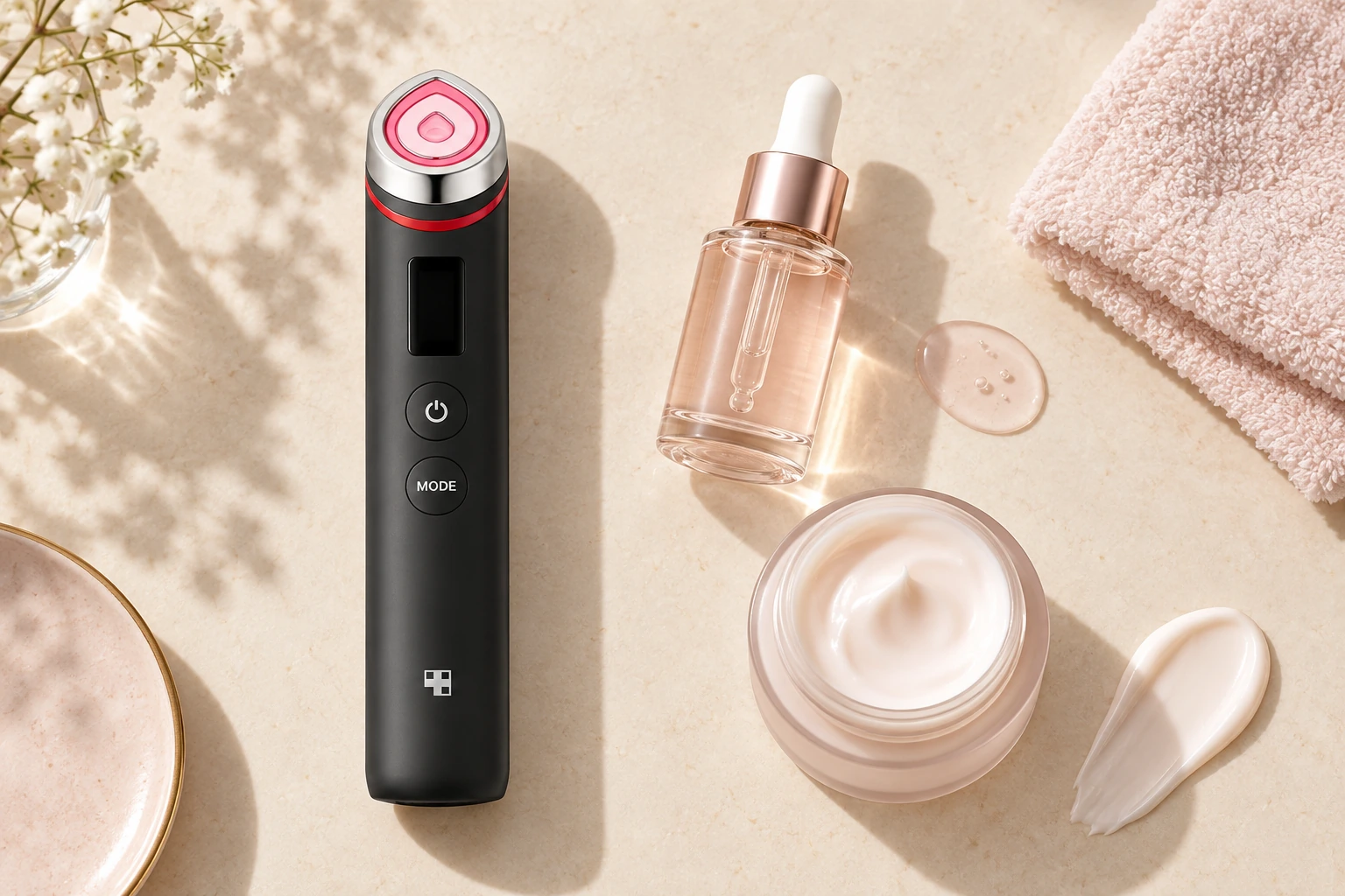 Booster Pro junto a distintos formatos de cosméticos