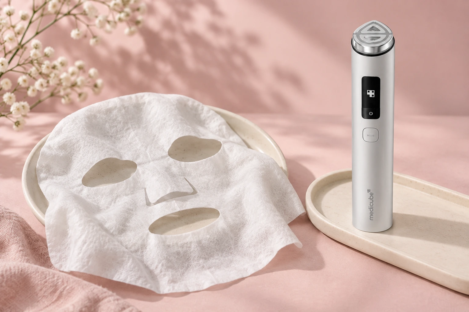 Booster Pro X2 junto a una mascarilla de tejido